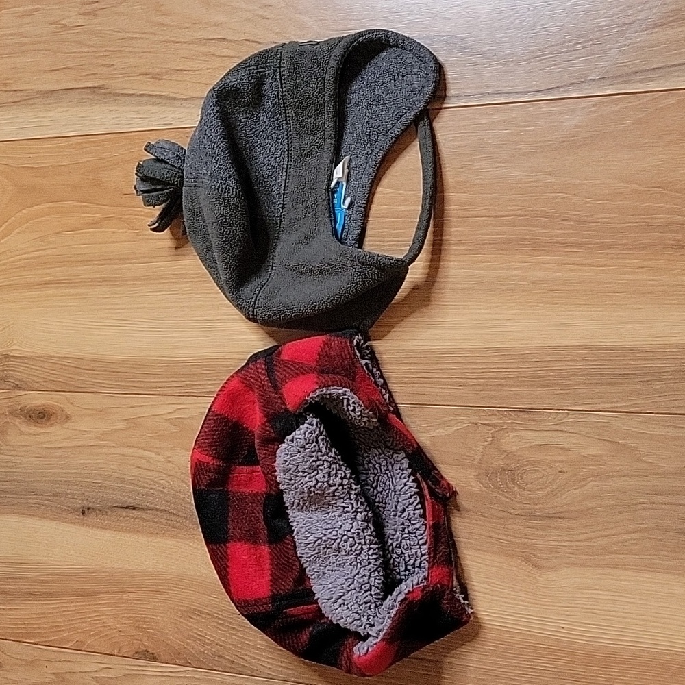 *3/15* 2 - 18-24M Baby Boy Winter Hats Buffalo Check & Fuzzy!
